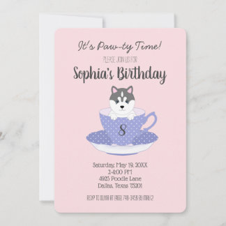 Tea Cup Chiot Anniversaire Fête Invitations