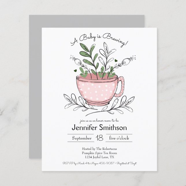 Tea Cup Tea Party Baby shower Budget Invitations (Devant / Derrière)