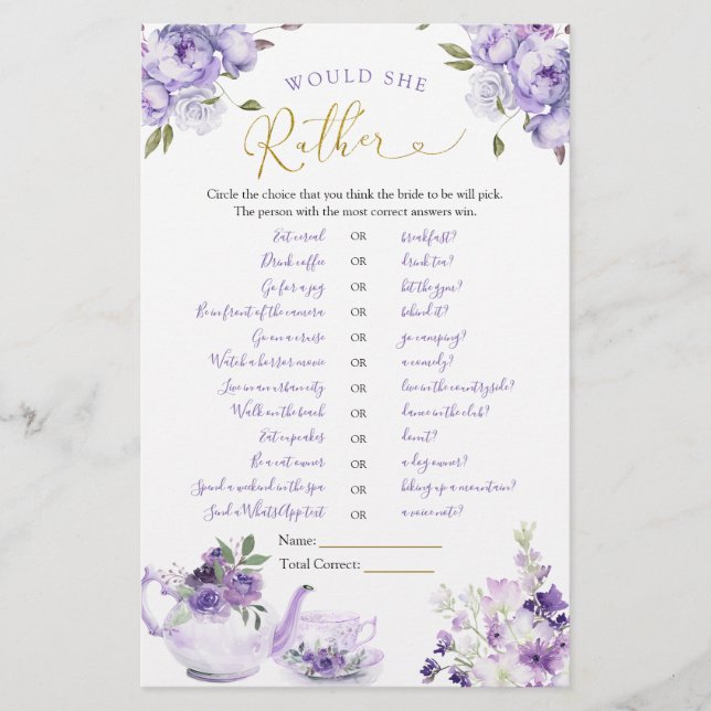 Tea De Fête des mariées Florale Violet Plairait-El (Devant)