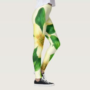 Tea jaune Rose style Vintage Art Floral Leggings