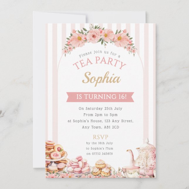 Tea Party Anniversaire Fête Invitation Afternoon T (Devant)
