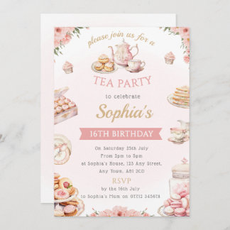 Tea Party Anniversaire Fête Invitation Afternoon T