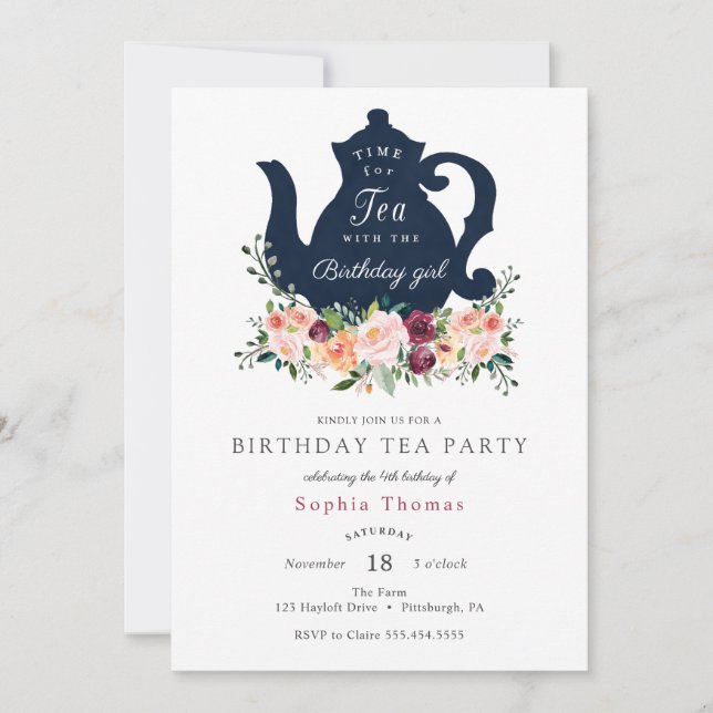 Tea Party Anniversaire Invitation (Devant)