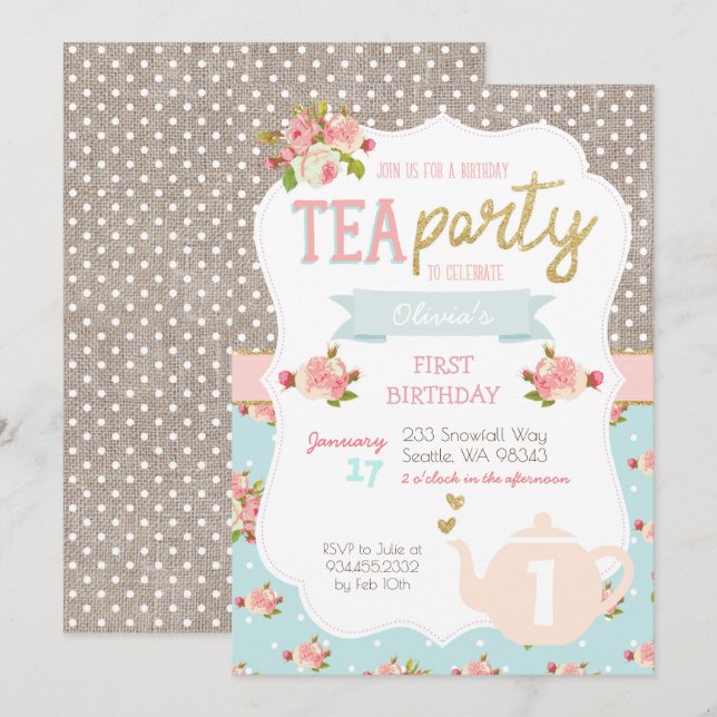 Tea Party Anniversaire Invitation (Devant / Derrière)