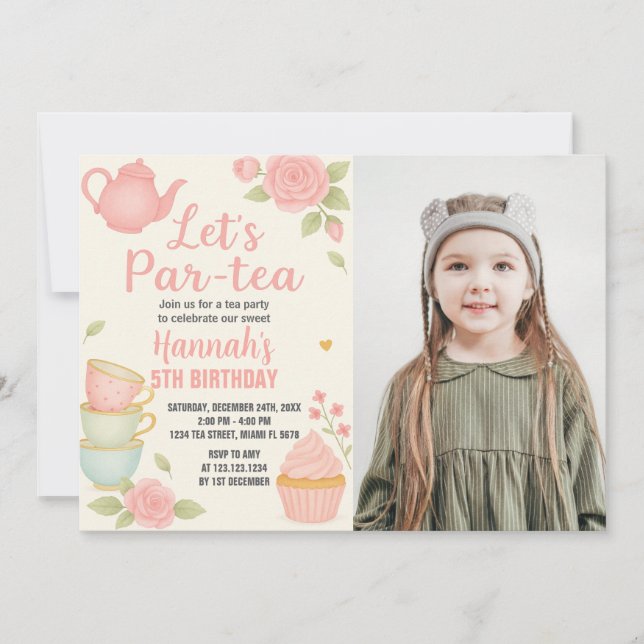 Tea Party Anniversaire Invitation avec Floral (Devant)