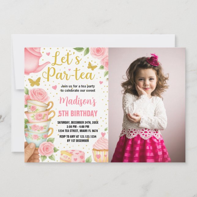 Tea Party Anniversaire Invitation avec jumelage Te (Devant)