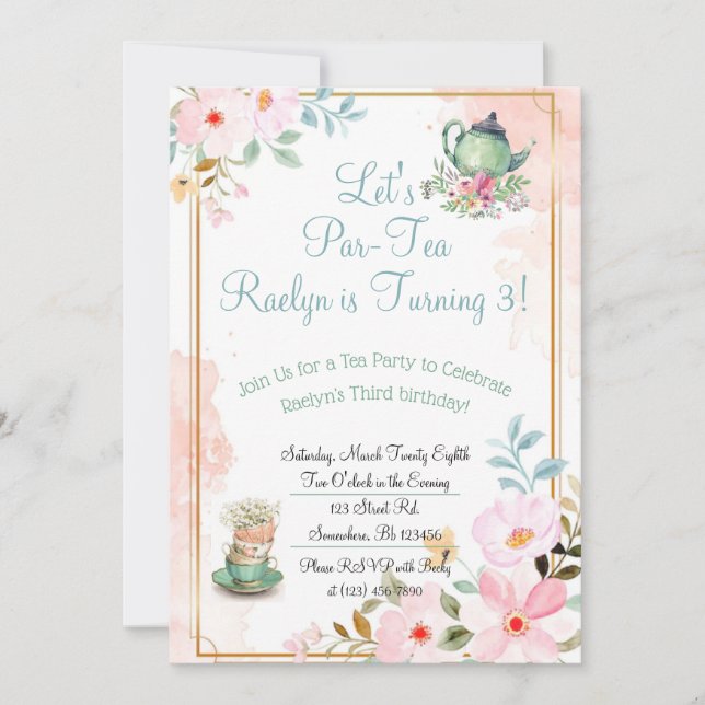 Tea Party Anniversaire Invitations (Devant)