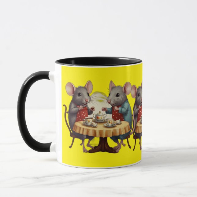 Tea Party avec souris illustrée sur Mug (Gauche)