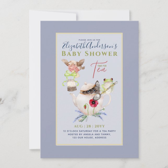 Tea Party Baby Shower Invitations Cute Tea Pot (Devant)