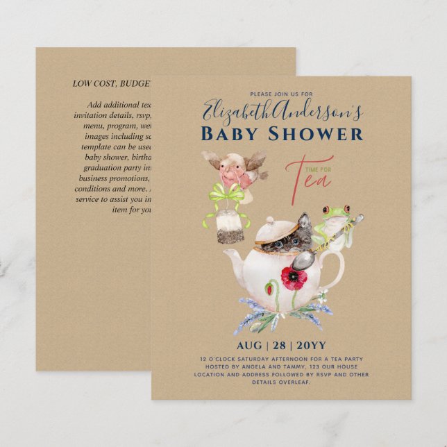 Tea Party Baby Shower Invitations Cute Tea Pot (Devant / Derrière)