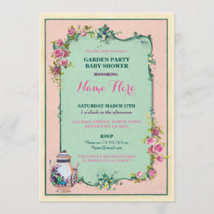 Tea Party Baby shower jardin théière Invitation