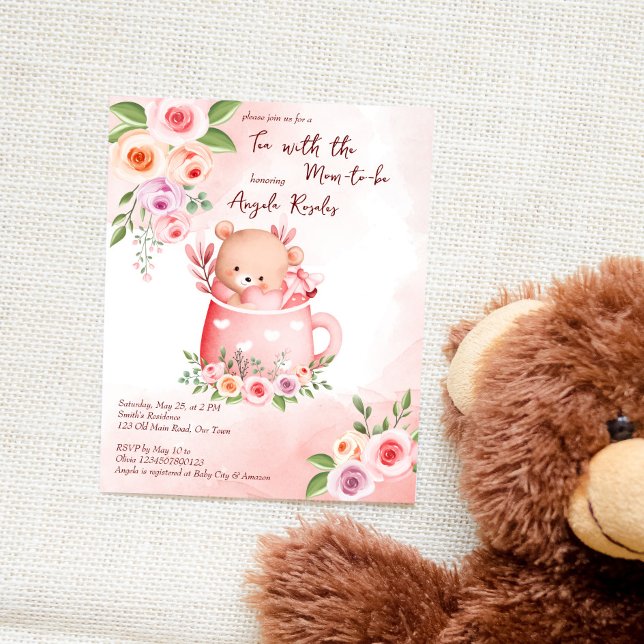 Tea party baby shower teddy boug budget invitation (Créateur téléchargé)