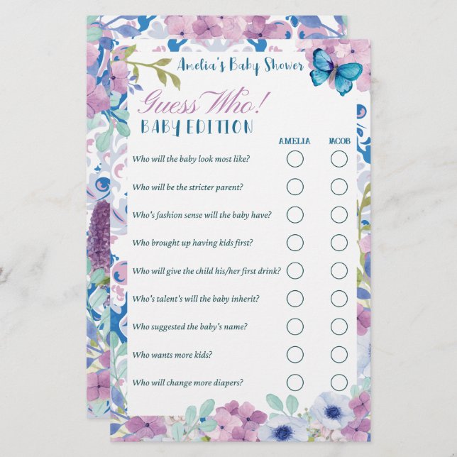 Tea party Devinez qui édition bébé jeux de Baby sh (Devant / Derrière)