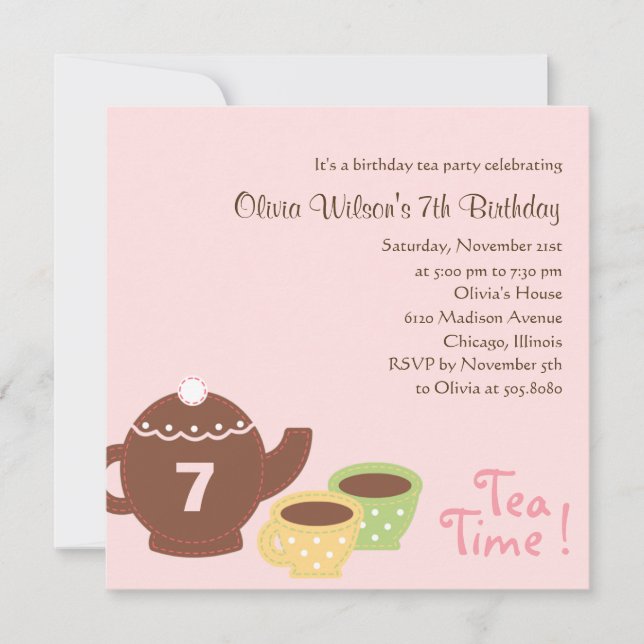 Tea Party - Invitation d'anniversaire pour les fil (Devant)