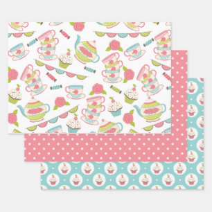 Tea Party Pastel Ensemble de papier cadeau envelop