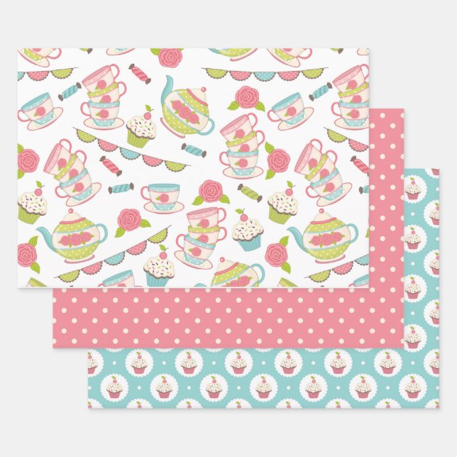 Tea Party Pastel Ensemble de papier cadeau envelop (Lot)
