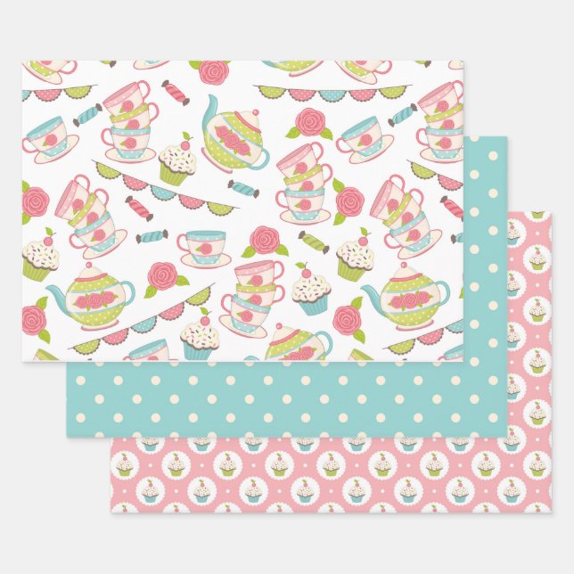 Tea Party Pastel Ensemble de papier cadeau envelop (Lot)