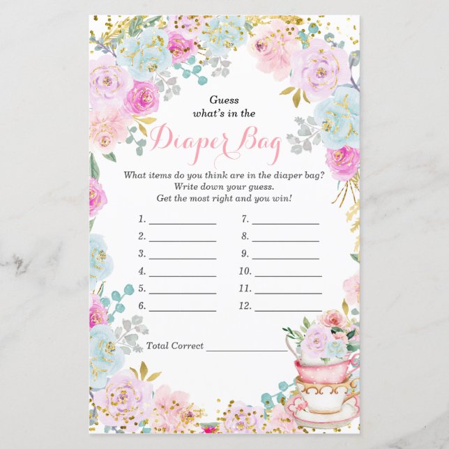 Tea Party Pastel Guess What's In the Diaper Bag (Devant)