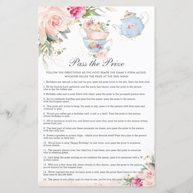 Tea Party rose Floral Anniversaire Passer le prix  (Devant)