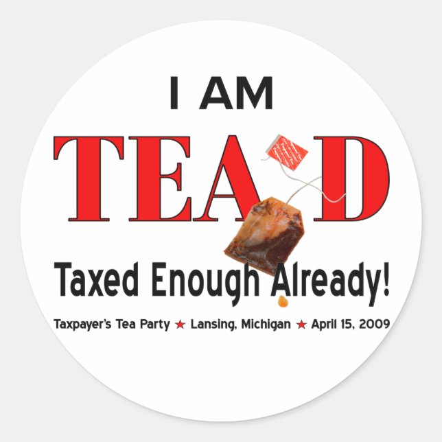 Tea Party TEA'd Sticker - Michigan (Devant)