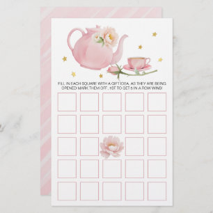 Tea Party Teapot Baby shower Baby Bingo Game Card