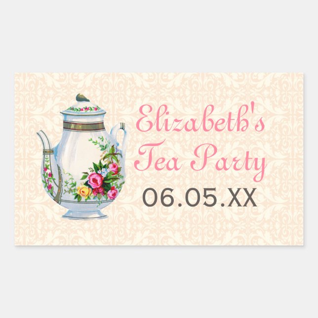 Tea Party Vintage rose Favoriser les autocollants (Devant)