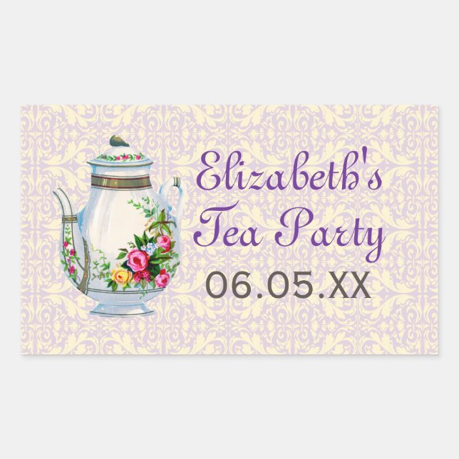 Tea Party Vintage violet Favoriser les autocollant (Devant)