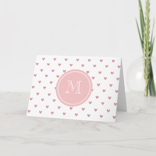 Tea Rose Pink Glitter Hearts with Monogram (Devant)