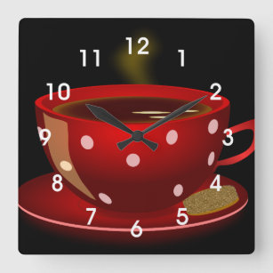 Tea rouge ou café Coupe Cuisine mural Horloge