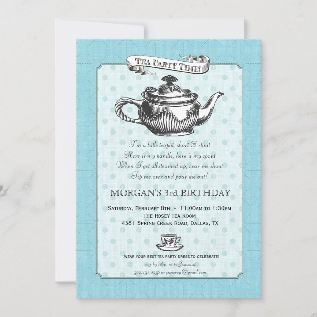 Tea Time Invitation à la fête d'anniversaire - Aqu (Devant)