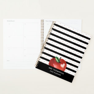 Teacher Apple Heart Stripes Dots Personnalisé