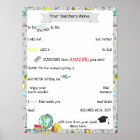 Teacher Chocolat Board, Candy Poster Message cadea