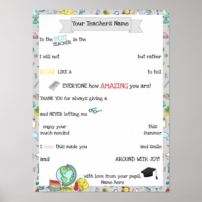 Teacher Chocolat Board, Candy Poster Message cadea (Devant)