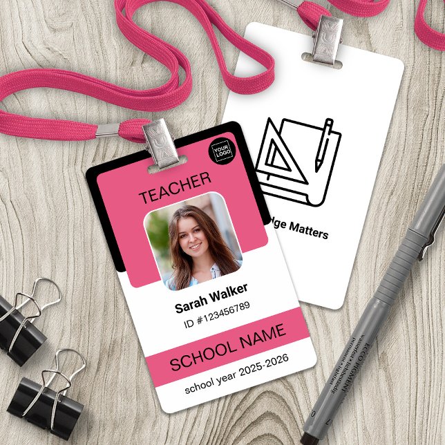 Teacher Photo ID Badge – School Staff - Pink (Teacher Photo ID Badge – School Staff - Pink)