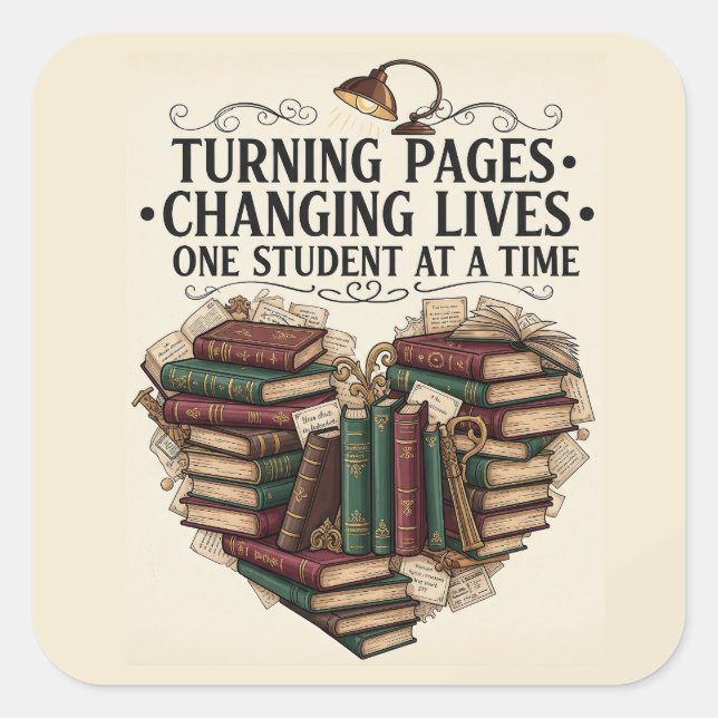 Teacher Sticker | Turning Pages Book Heart Quote (Devant)