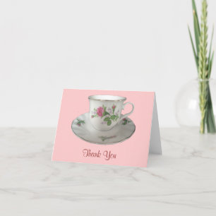 Teacup blanc et soucoupe avec Merci rose Roses
