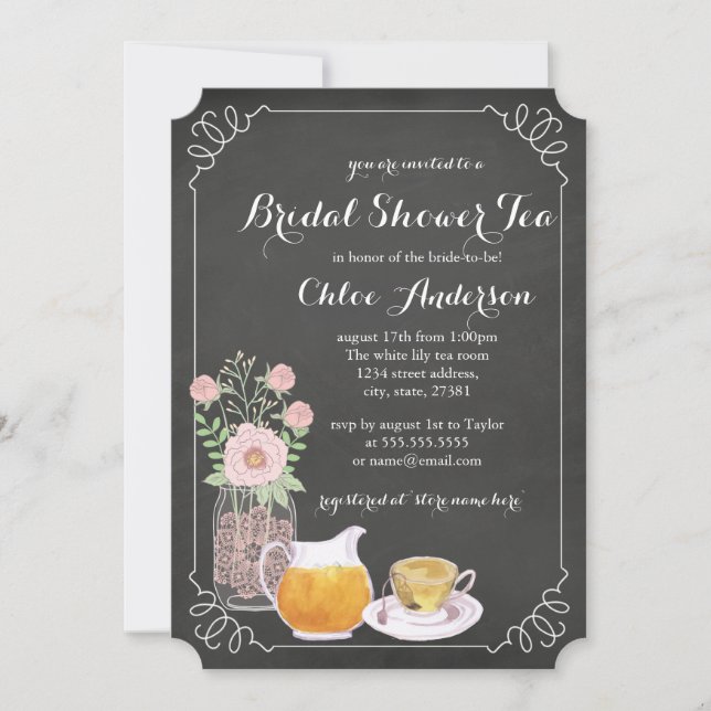 Teacup Chalkboard Elegant Bridal Shower Invitation (Devant)