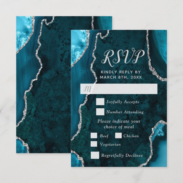 Teal and Silver Agate Meal Choice RSVP (Devant / Derrière)