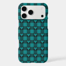 Teal Black Buffalo Heart Plaid iPhone Case