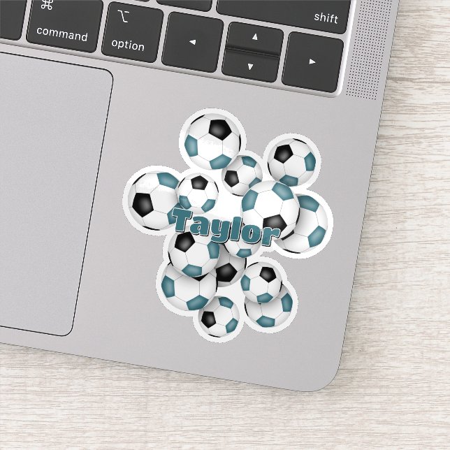 teal black soccer balls sticker with name (Détail)