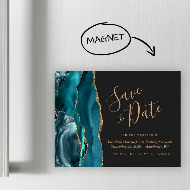 Teal Blue Gold Agate Dark Magnetic Enregistrez la  (Créateur téléchargé)