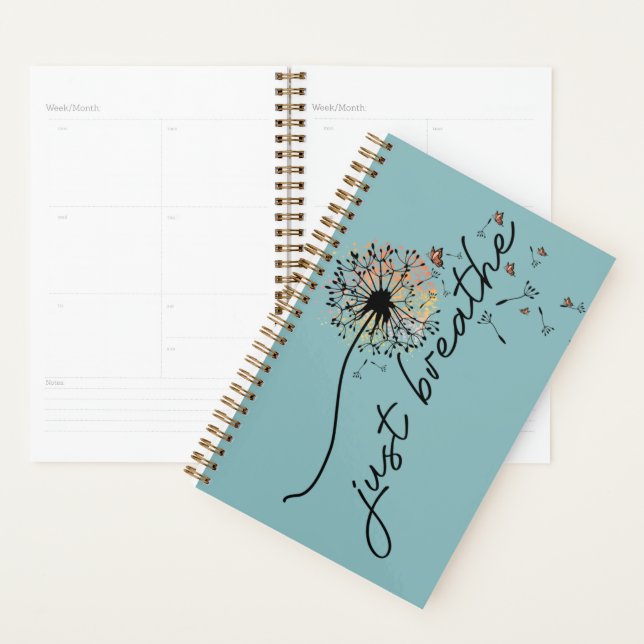 Teal Blue "Just Breathe" Daily Planner (Devant avec enveloppe)