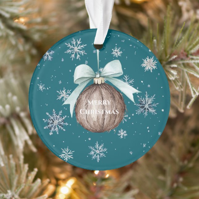 Teal Blue Snowflakes Christmas Coconut Bow (Arbre)