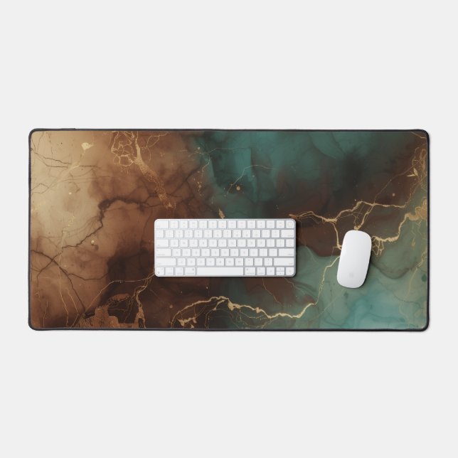 Teal Brown Gold Abstract Marble Desk Mat (Clavier et souris)