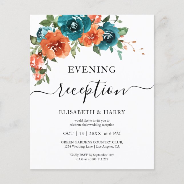 Teal Burnt Orange Budget Rust Budget Wedding  (Devant)