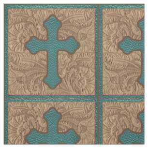 Teal croisé occidental et tissu Brown de cuir de