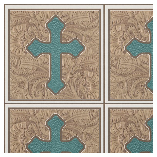 Teal croisé occidental et tissu Brown de cuir de (Échantillon)