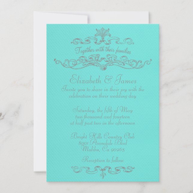 Teal de luxe simple et invitations de noces (Devant)