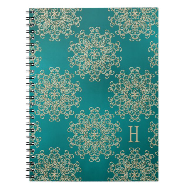 Teal décoré d'un monogramme et journal de carnet (Devant)