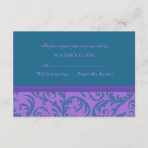 Teal et carte de mariage pourpre du remous RSVP